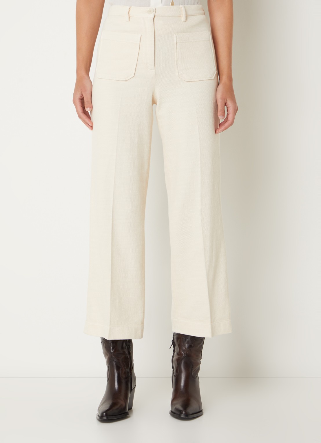 Sessùn Hendrick high waist straight fit culotte met opgestikte zakken - detail 2 creme