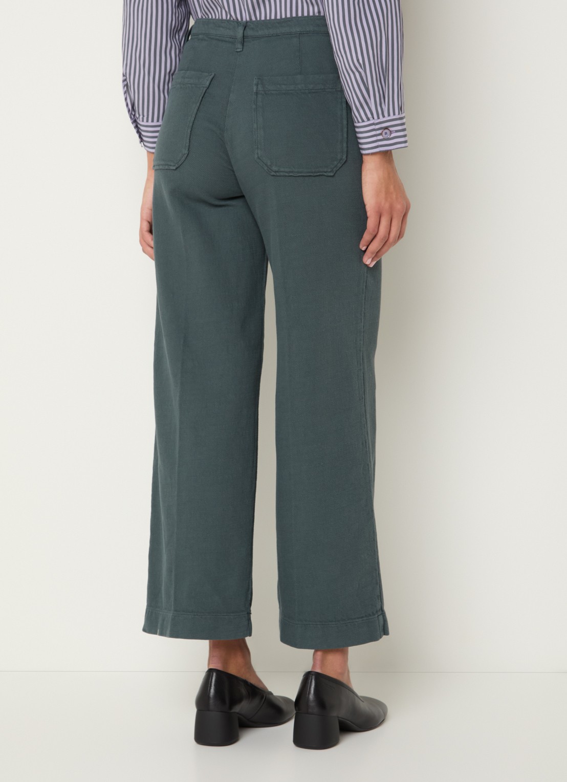 Sessùn Hendrick high waist wide fit cropped broek met opgestikte zakken - achterkant 3 groen
