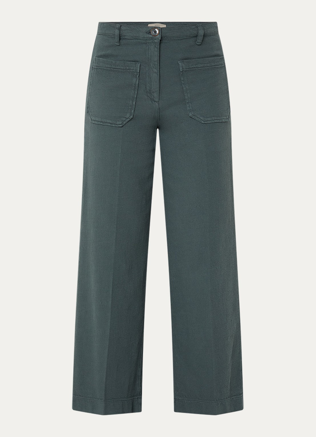 Sessùn Hendrick high waist wide fit cropped broek met opgestikte zakken - voorkant groen