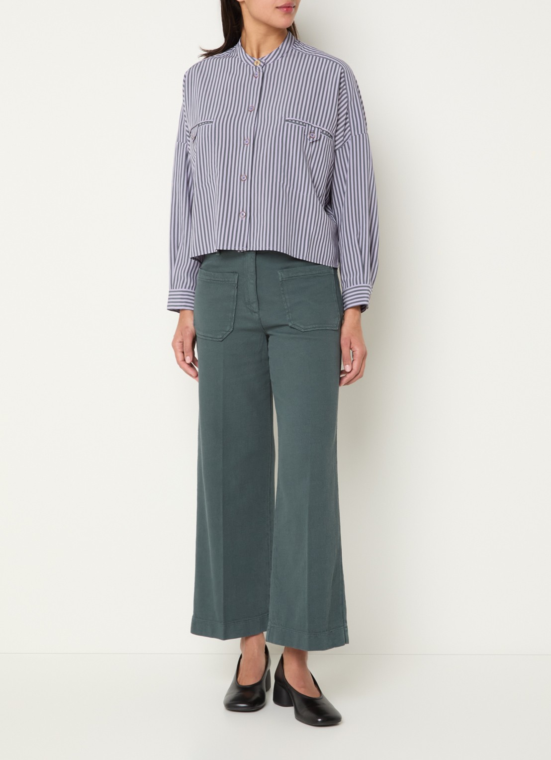 Sessùn Hendrick high waist wide fit cropped broek met opgestikte zakken - voorkant 2 groen