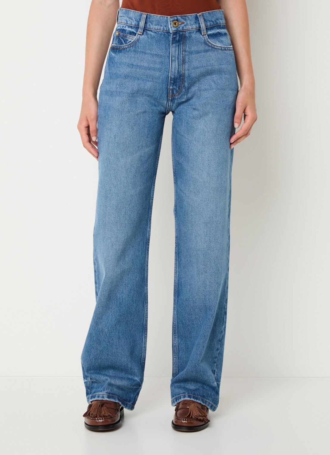 Sessùn High waist straight leg jeans met medium wassing - detail indigo