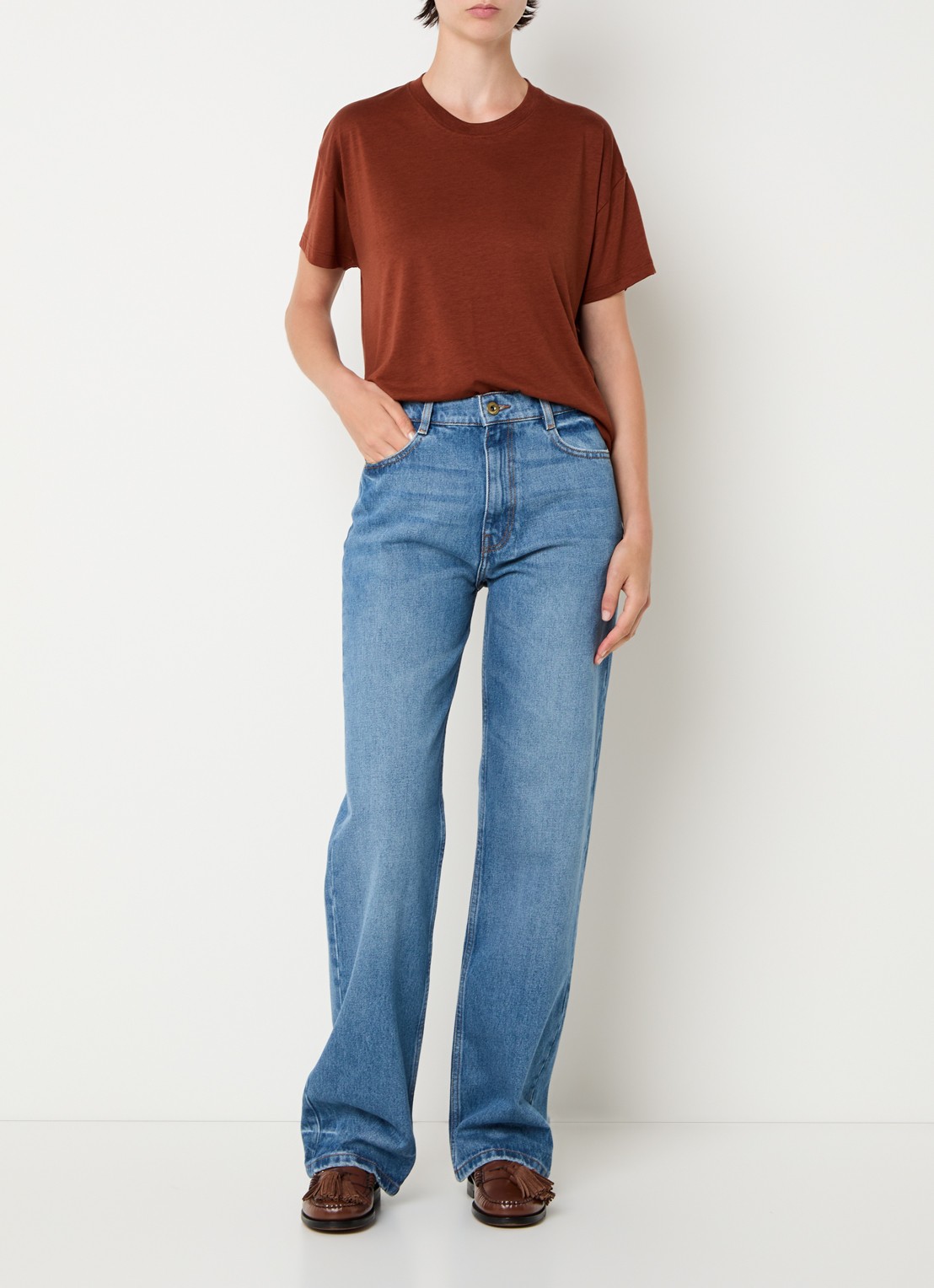 Sessùn High waist straight leg jeans met medium wassing - voorkant 5 indigo