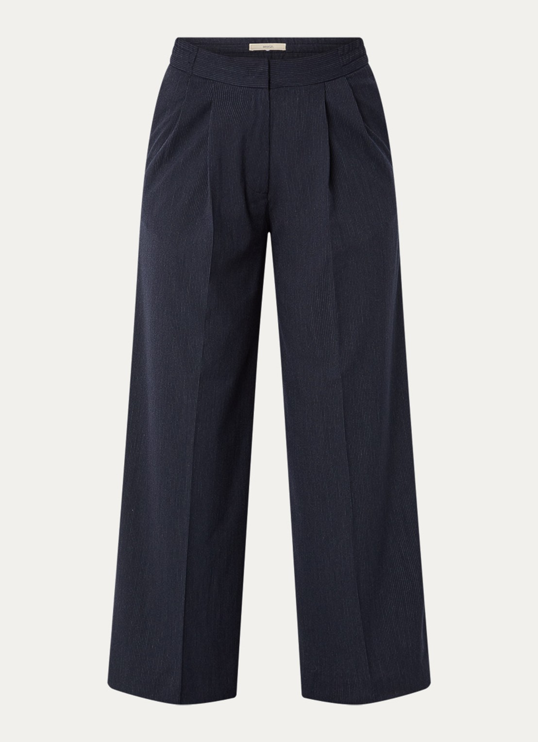 Sessùn High waist wide fit pantalon met plooidetail en krijtstreep - voorkant 3 donkerblauw