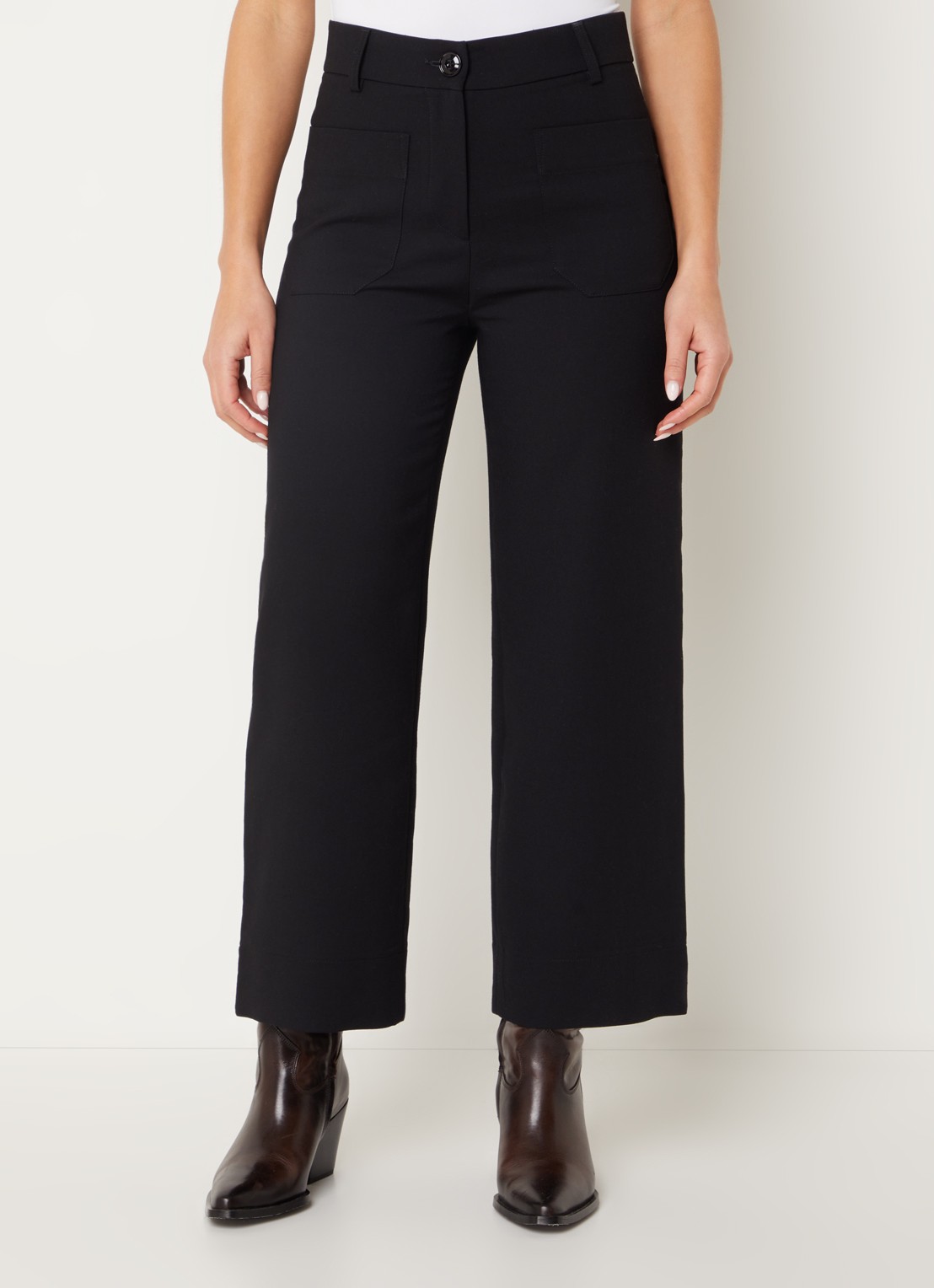 Sessùn Hudkin high waist straight fit cropped pantalon met stretch - detail 4 zwart