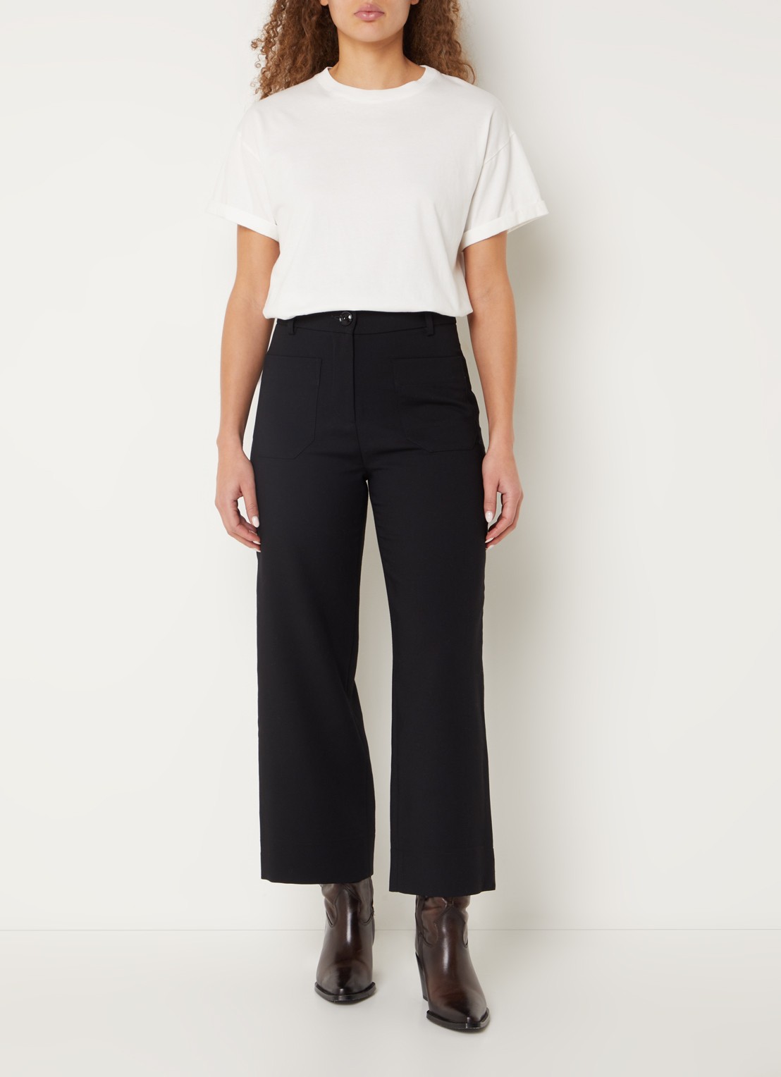 Sessùn Hudkin high waist straight fit cropped pantalon met stretch - voorkant 3 zwart