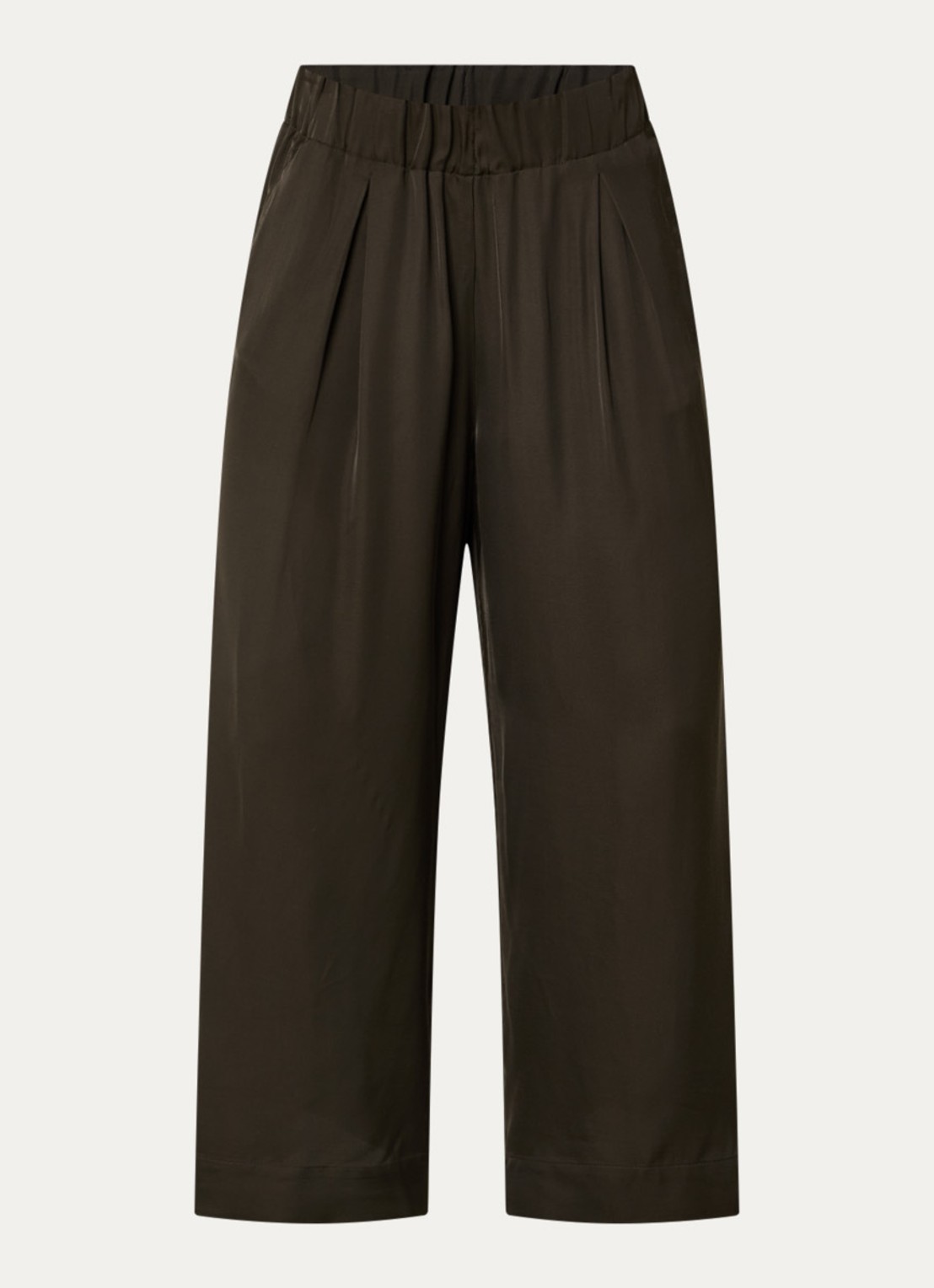 Sessùn Isla mid waist wide fit broek van satijn met steekzakken - voorkant bronsgroen