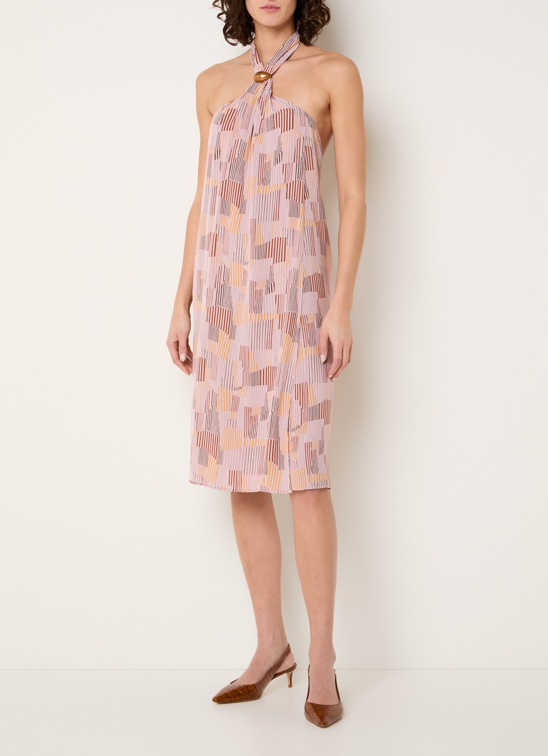 Sessùn Janeira midi jurk met print - detail oudroze
