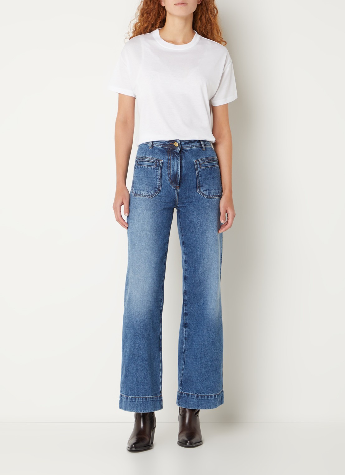 Sessùn Johnny high waist bootcut jeans met medium wassing - voorkant 2 indigo