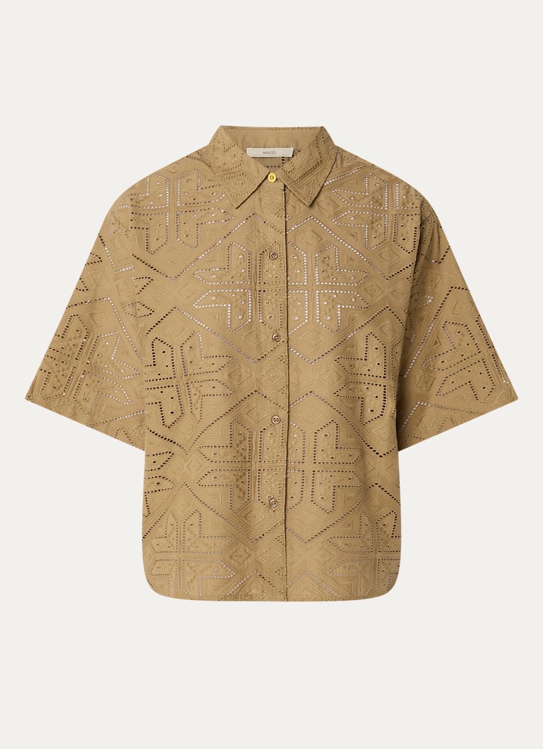Sessùn Kaia blouse met broderie - voorkant 3 camel