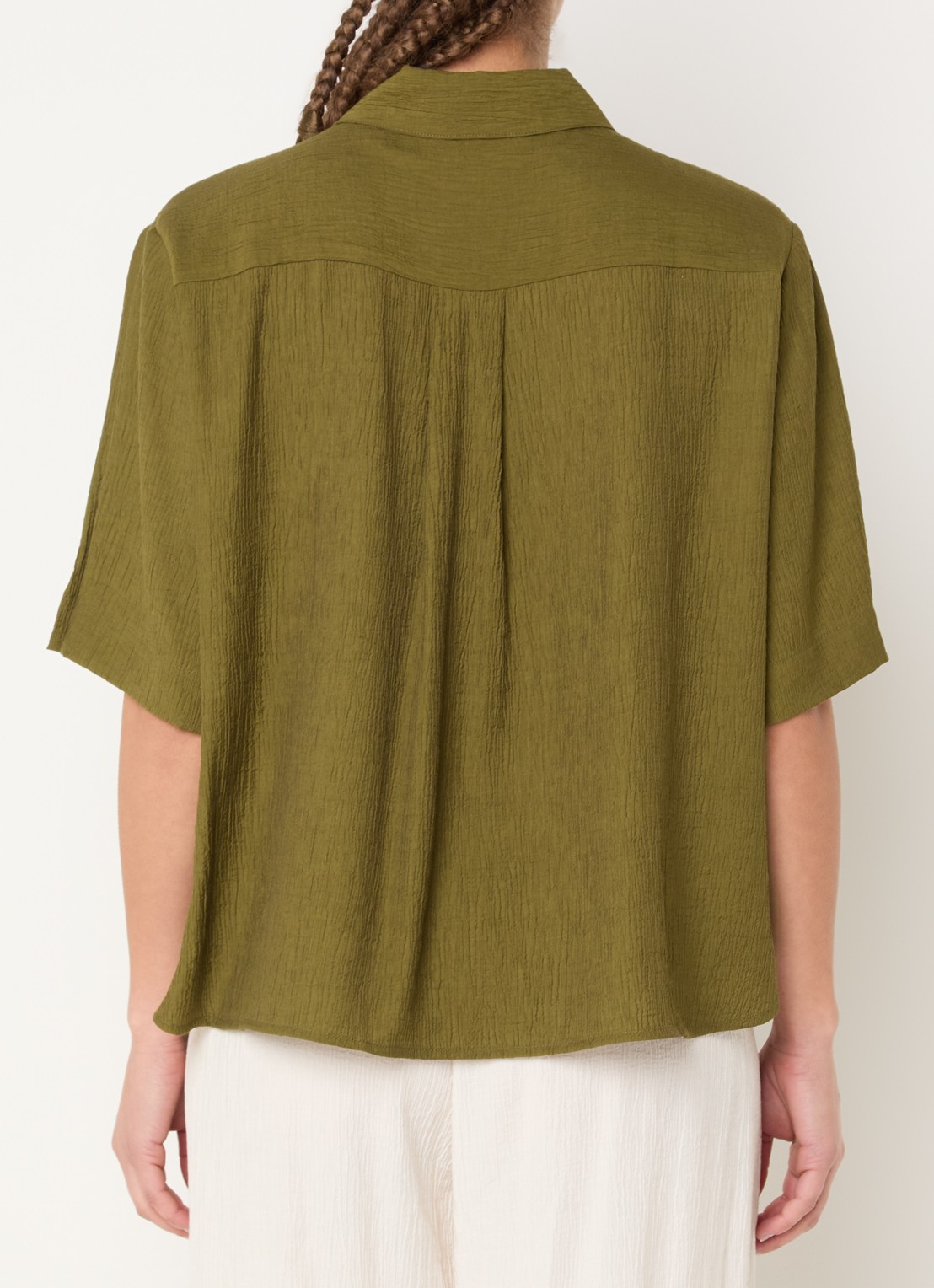 Sessùn Kalya blouse met structuur - achterkant mosgroen