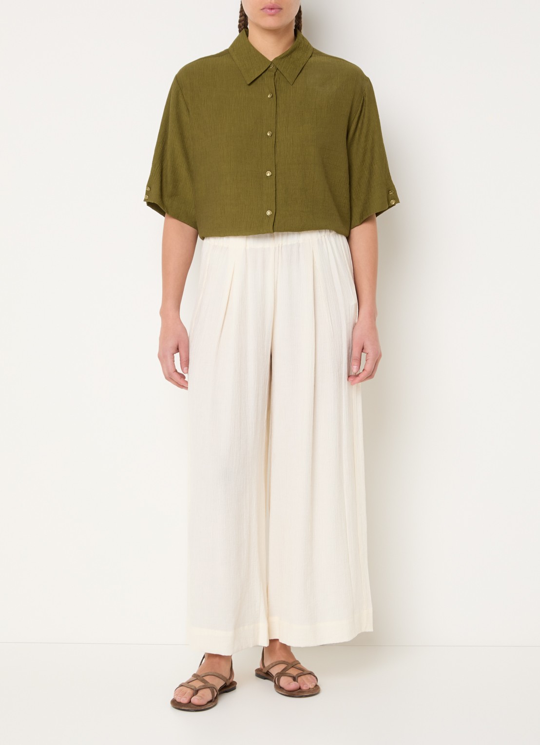 Sessùn Kalya blouse met structuur - voorkant 3 mosgroen