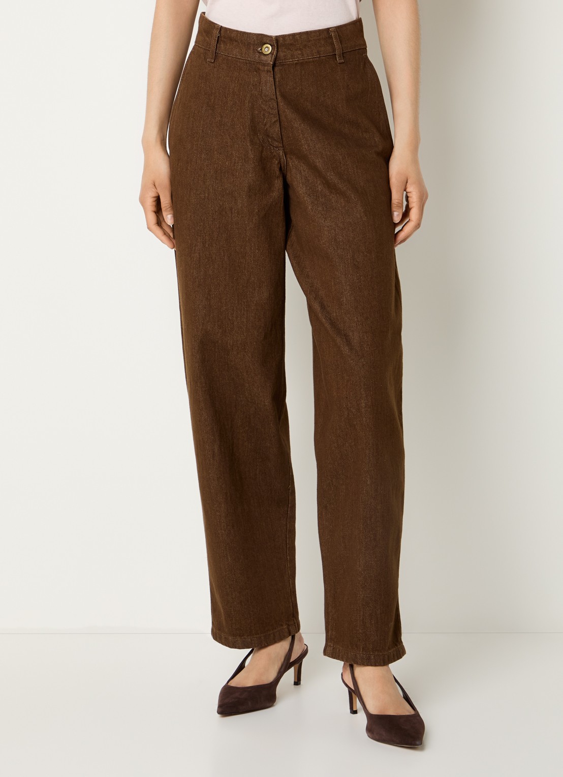 Sessùn Kart high waist straight leg jeans met gekleurde wassing - detail 4 hazelnootbruin