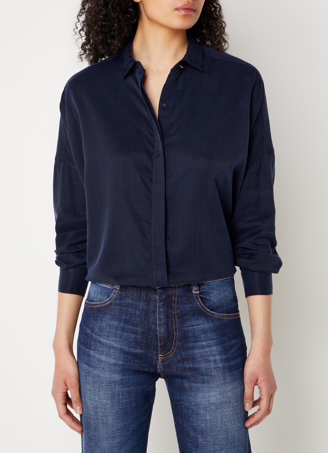 Sessùn Lady D blouse met blinde knoopsluiting - detail 3 donkerblauw