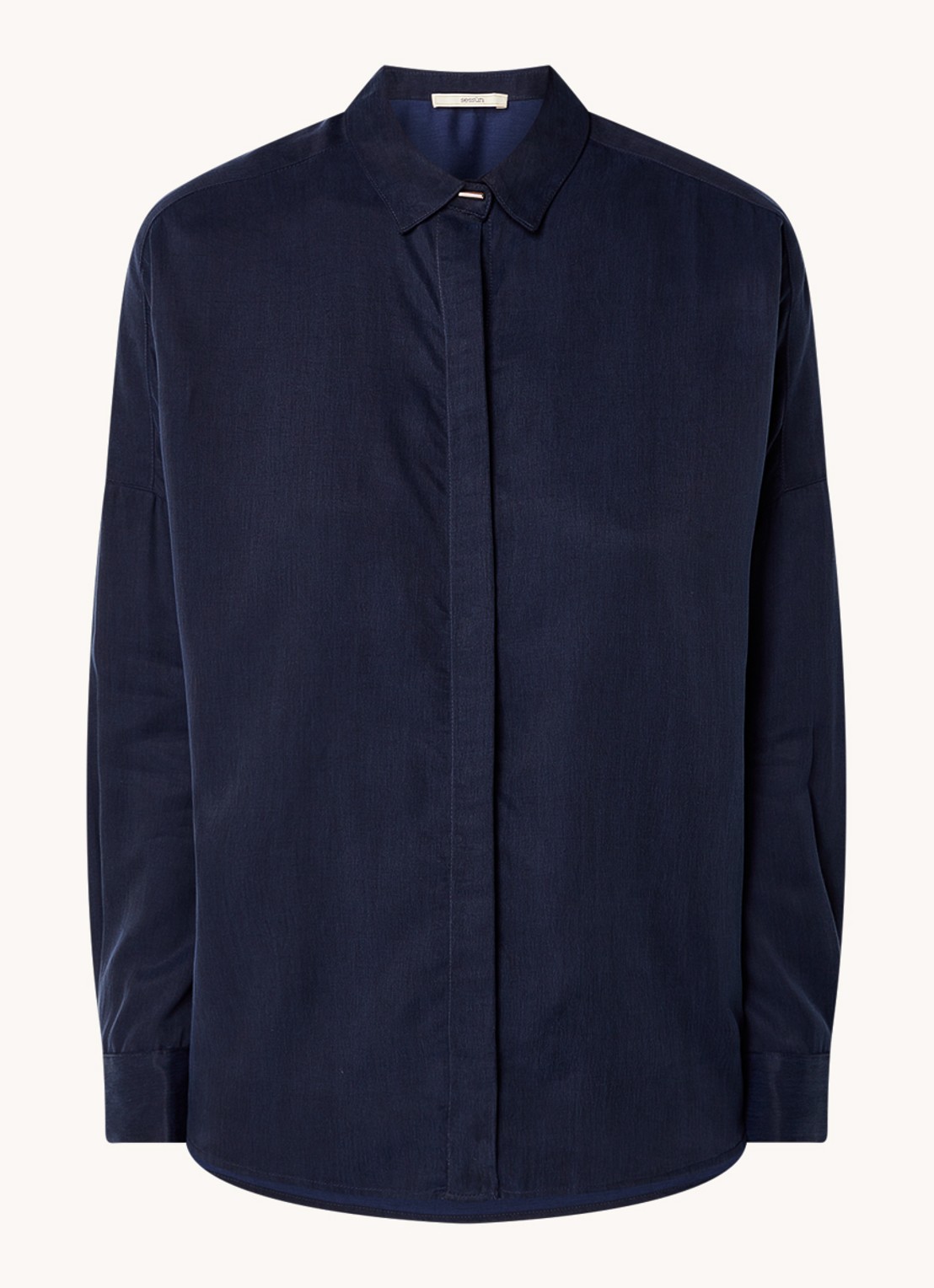 Sessùn Lady D blouse met blinde knoopsluiting - voorkant donkerblauw