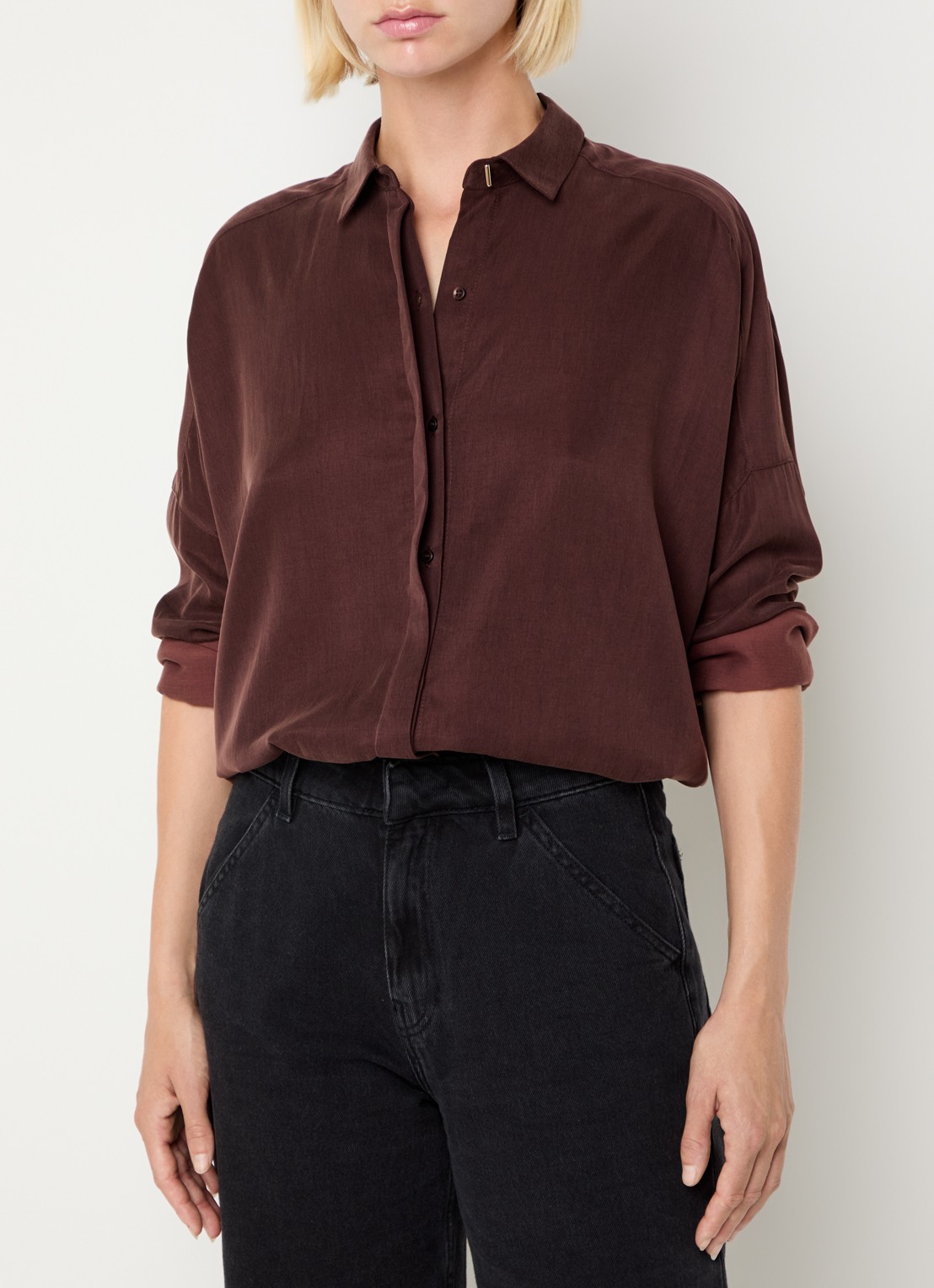 Sessùn Lady D blouse met kraag - detail 4 donkerbruin