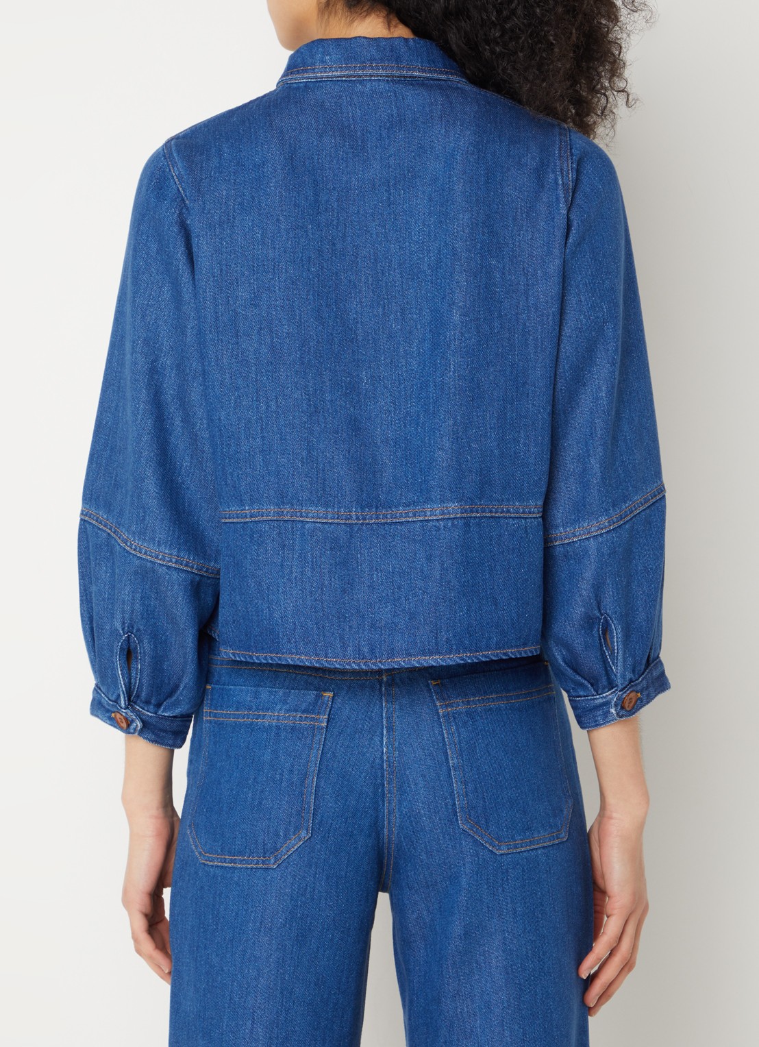 Sessùn Leone blouse van denim met opgestikte zakken - achterkant 3 indigo