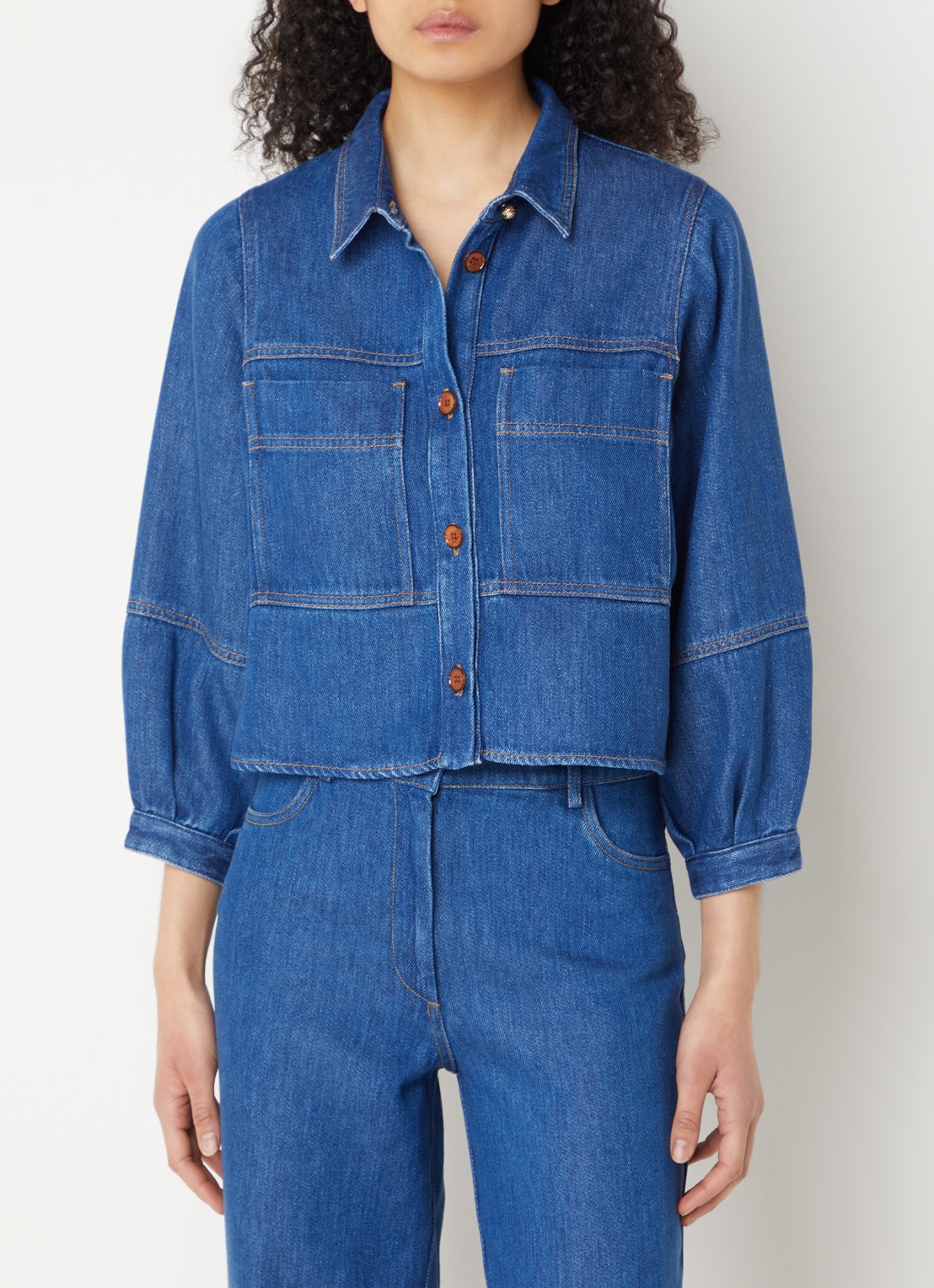 Sessùn Leone blouse van denim met opgestikte zakken - detail 4 indigo