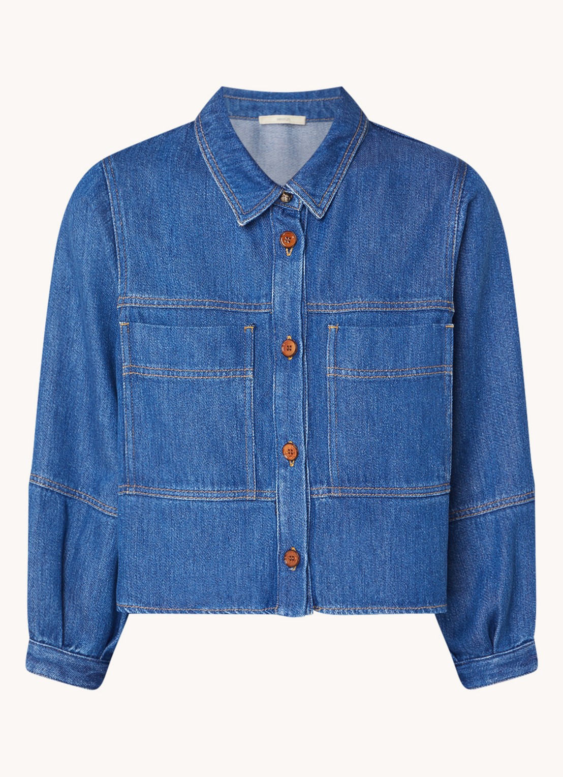 Sessùn Leone blouse van denim met opgestikte zakken - voorkant indigo