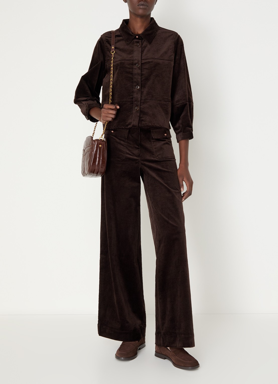 Sessùn Leotown blouse van corduroy - voorkant 3 donkerbruin