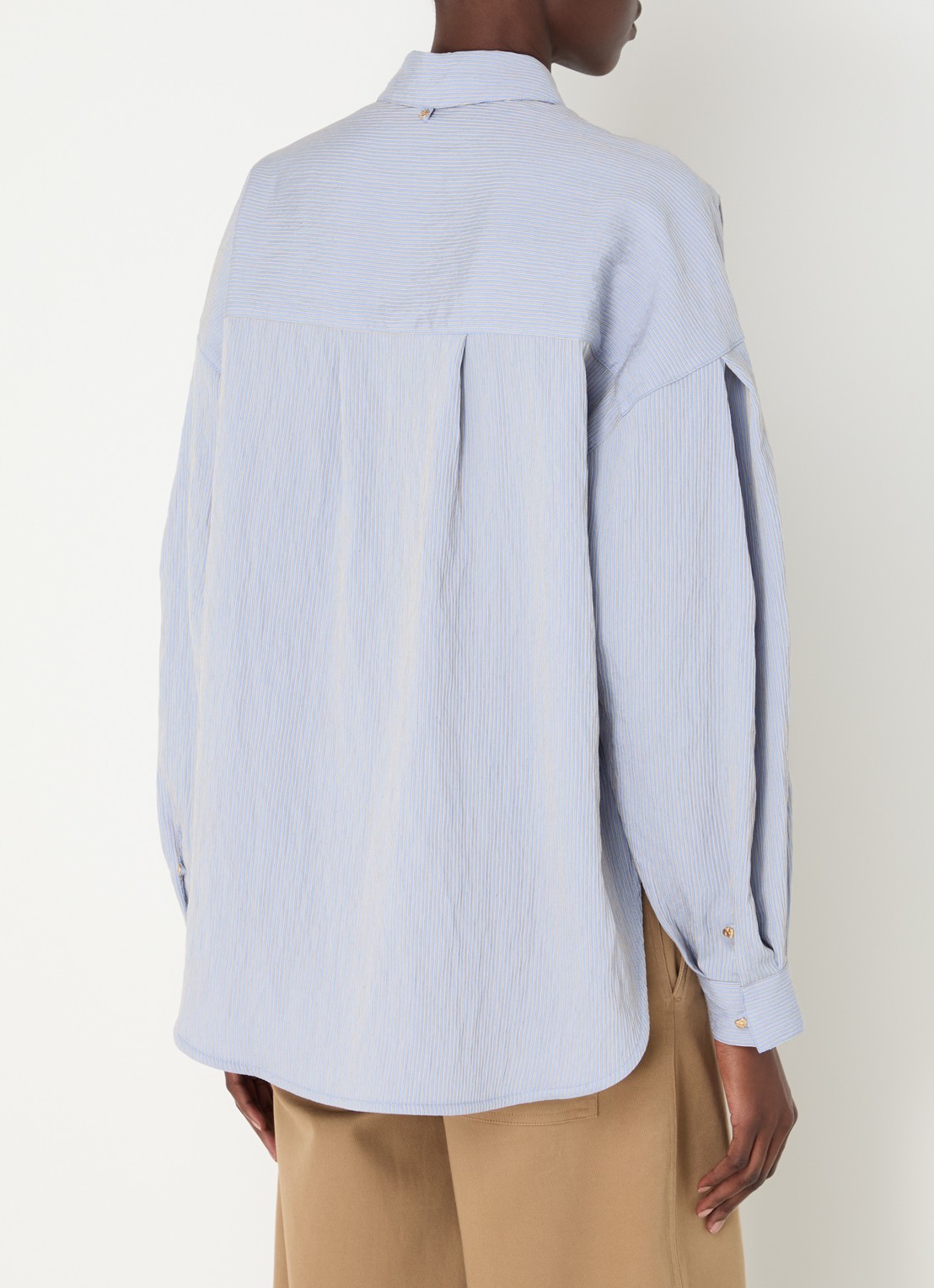 Sessùn Liza blouse met streepprint - achterkant staalblauw