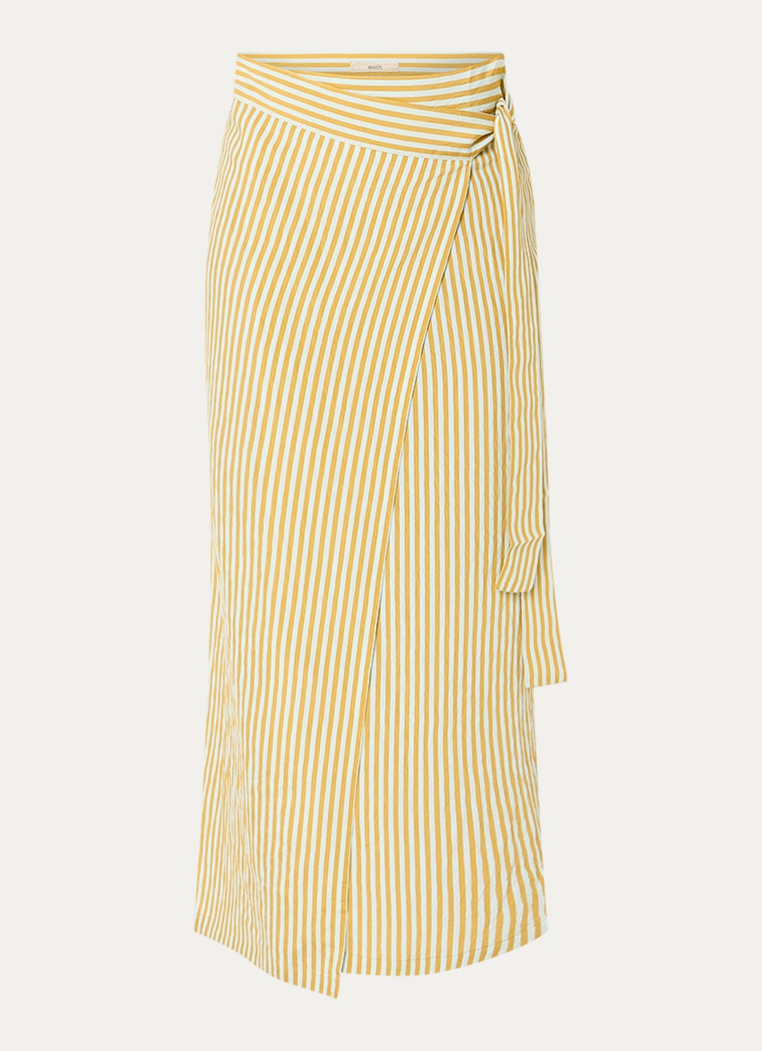 Sessùn Love St midi rok met streepprint en strikceintuur - voorkant mosterd