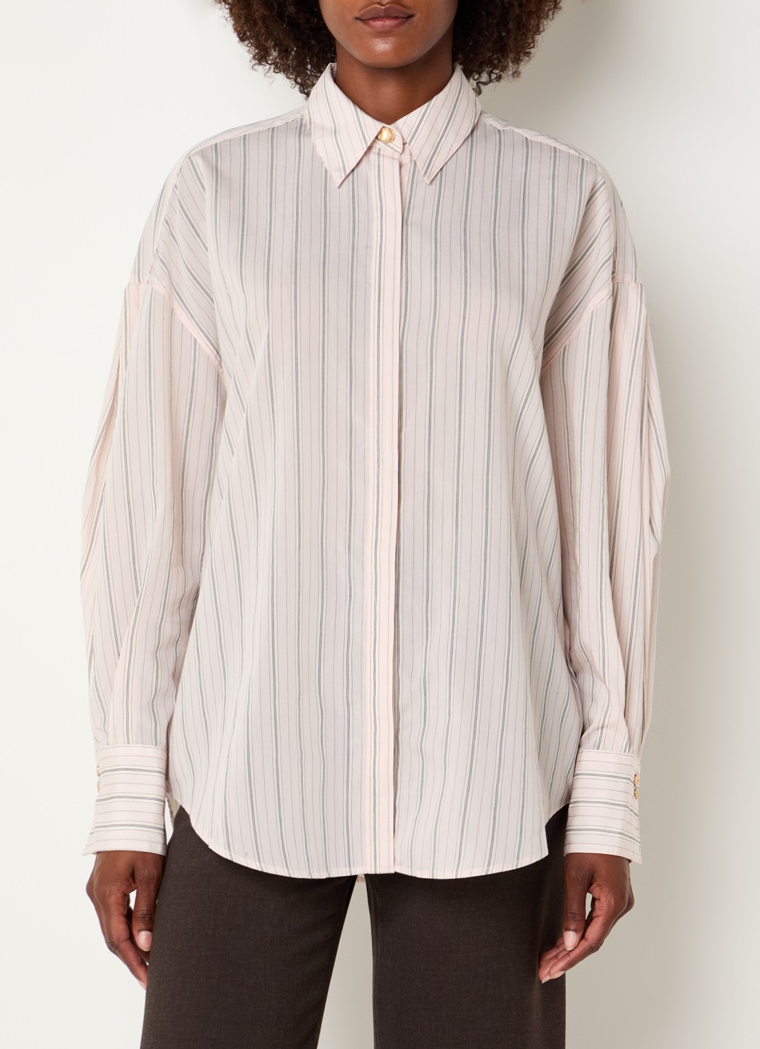 Sessùn Mabel blouse met streepprint - detail 3 lichtroze