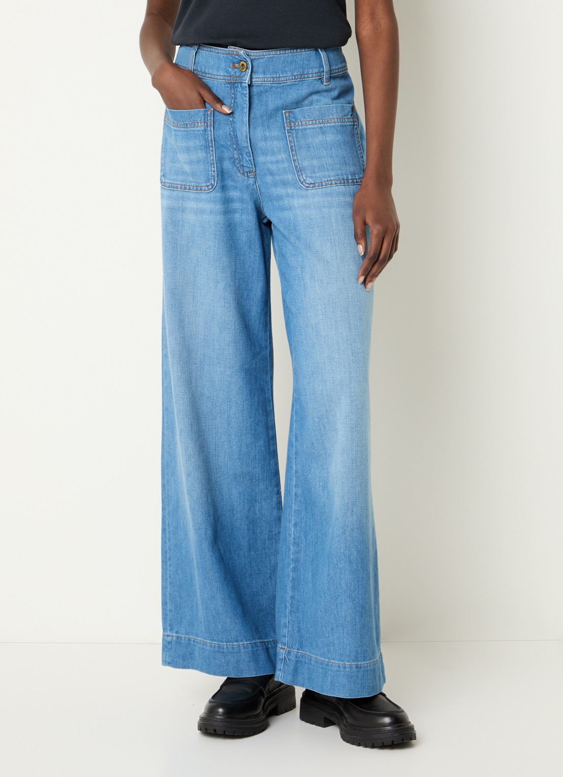 Sessùn Manha high waist loose fit jeans met medium wassing - detail 4 indigo