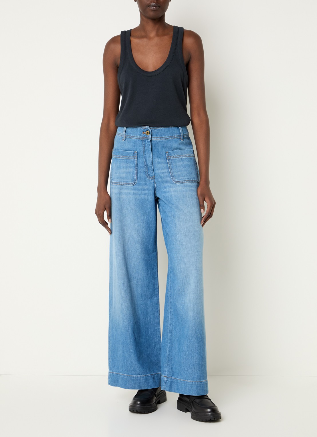 Sessùn Manha high waist loose fit jeans met medium wassing - voorkant 3 indigo