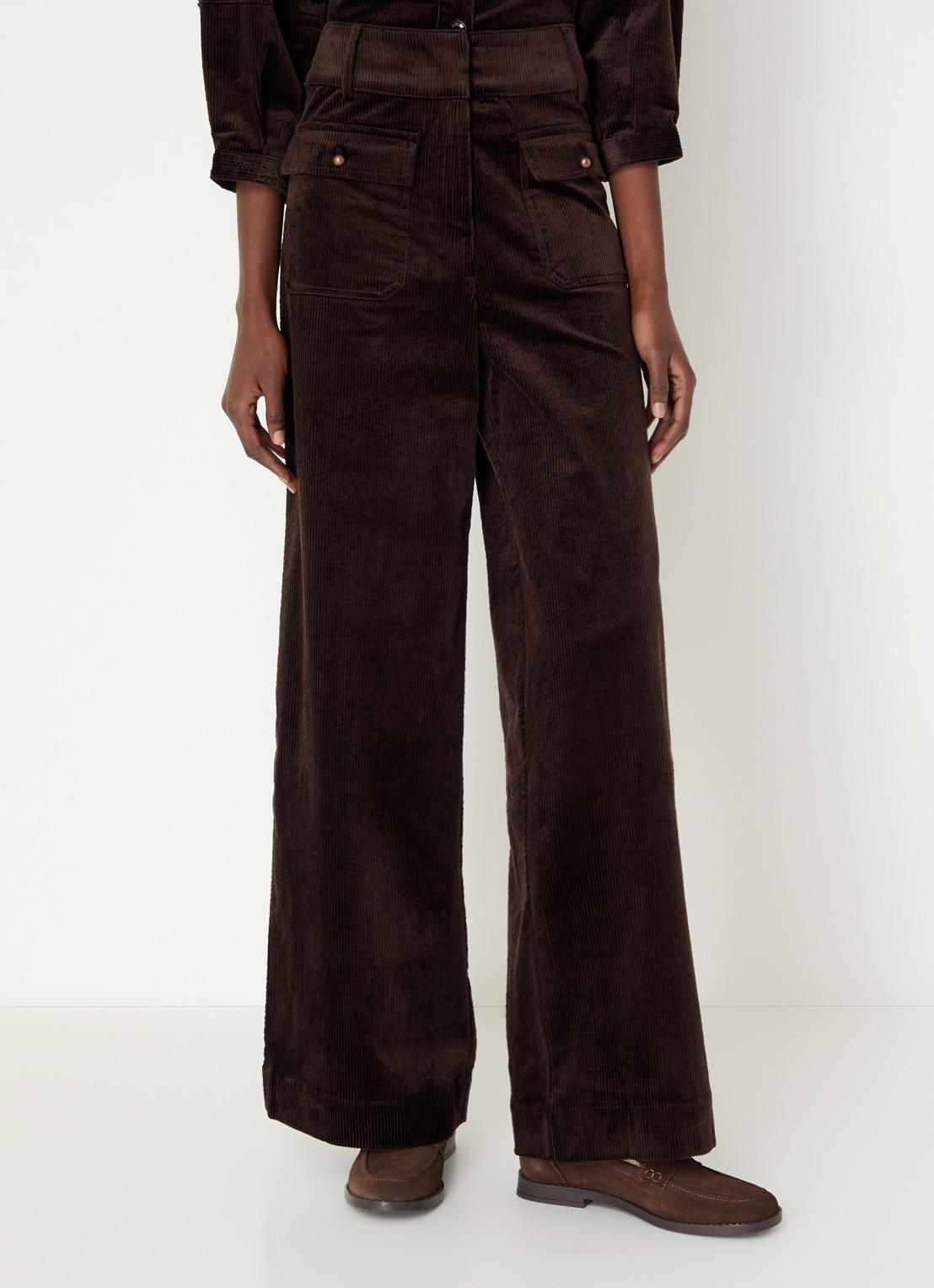 Sessùn Manhastreet high waist wide fit chino van corduroy - detail bruin