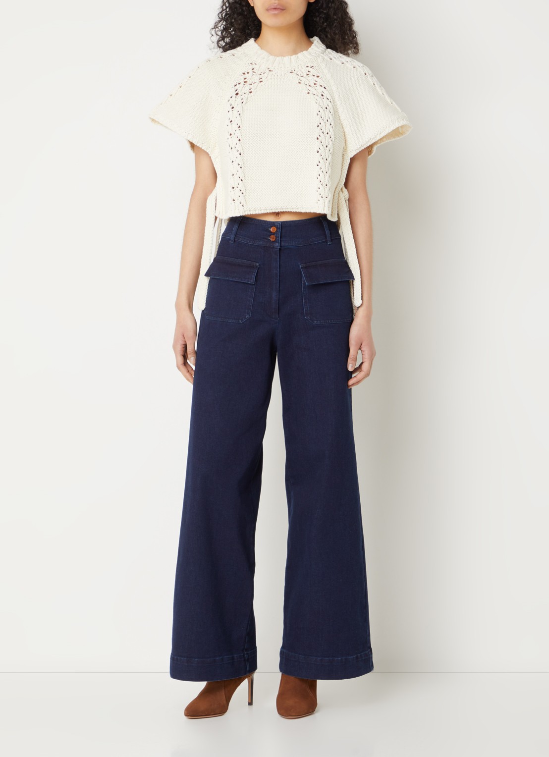 Sessùn Manhattan high waist wide leg jeans met donkere wassing - voorkant 2 donkerblauw