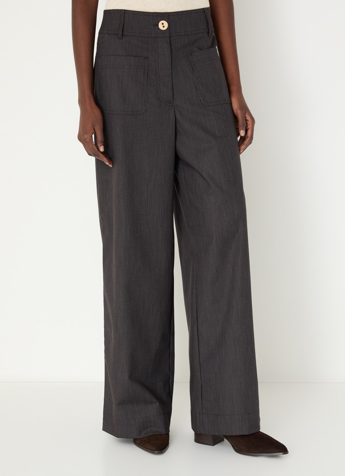 Sessùn Manhatti high waist wide fit broek met steekzakken - detail donkerbruin
