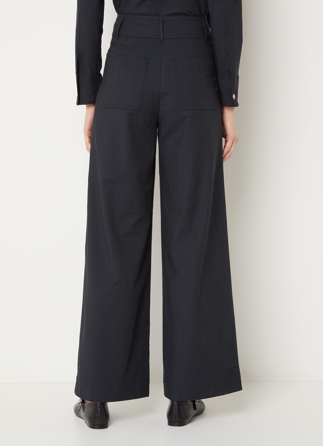Sessùn Manhatti high waist wide fit pantalon met krijtstreep en opgestikte zakken - achterkant 4 antraciet