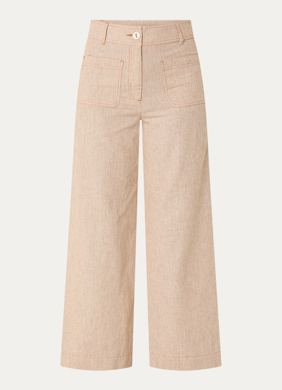 Sessùn Manhatti high waist wide fit pantalon met krijtstreep en opgestikte zakken - voorkant 3 cognac
