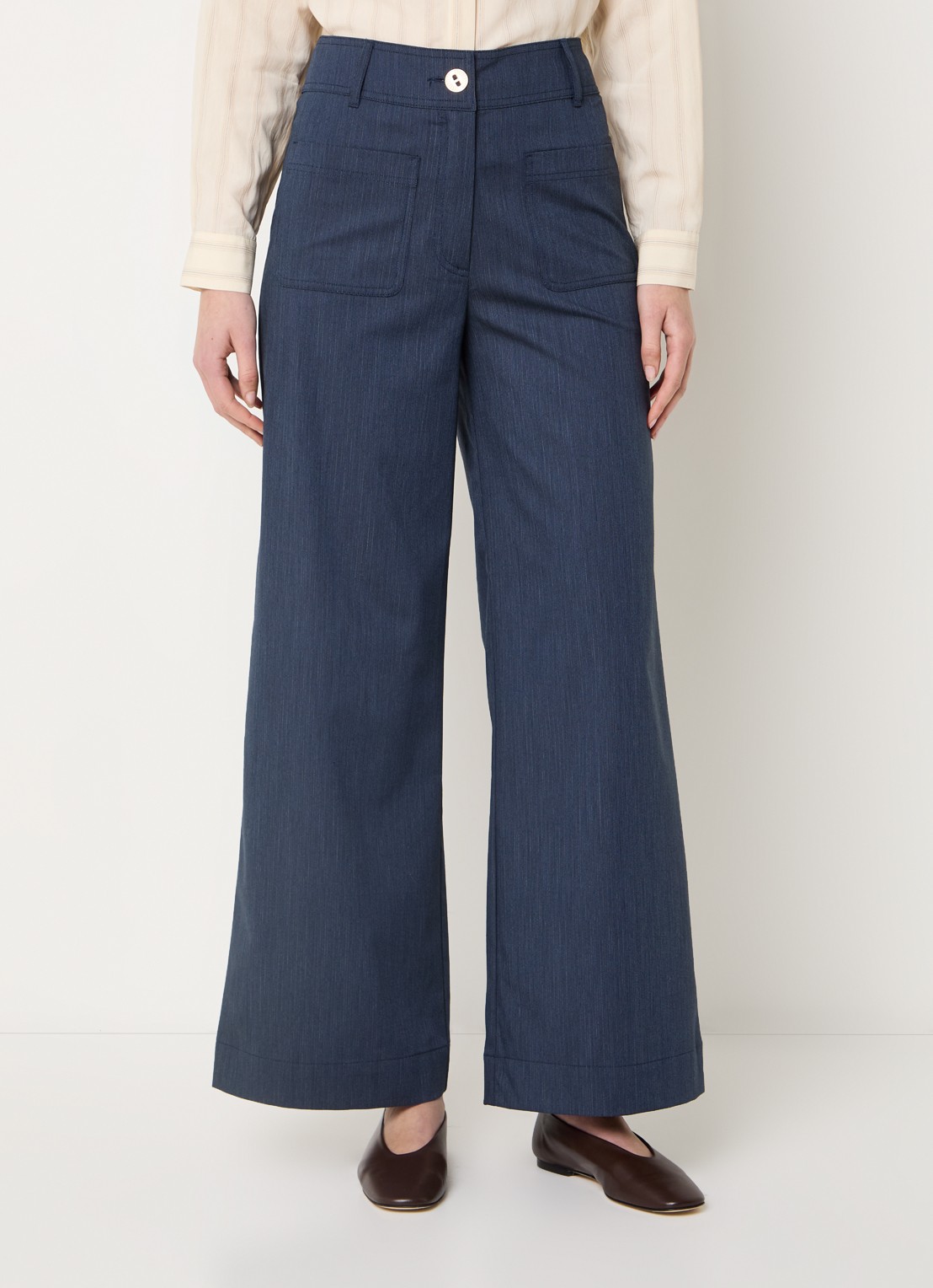 Sessùn Manhatti high waist wide fit pantalon met opgestikte zakken - detail 3 donkerblauw