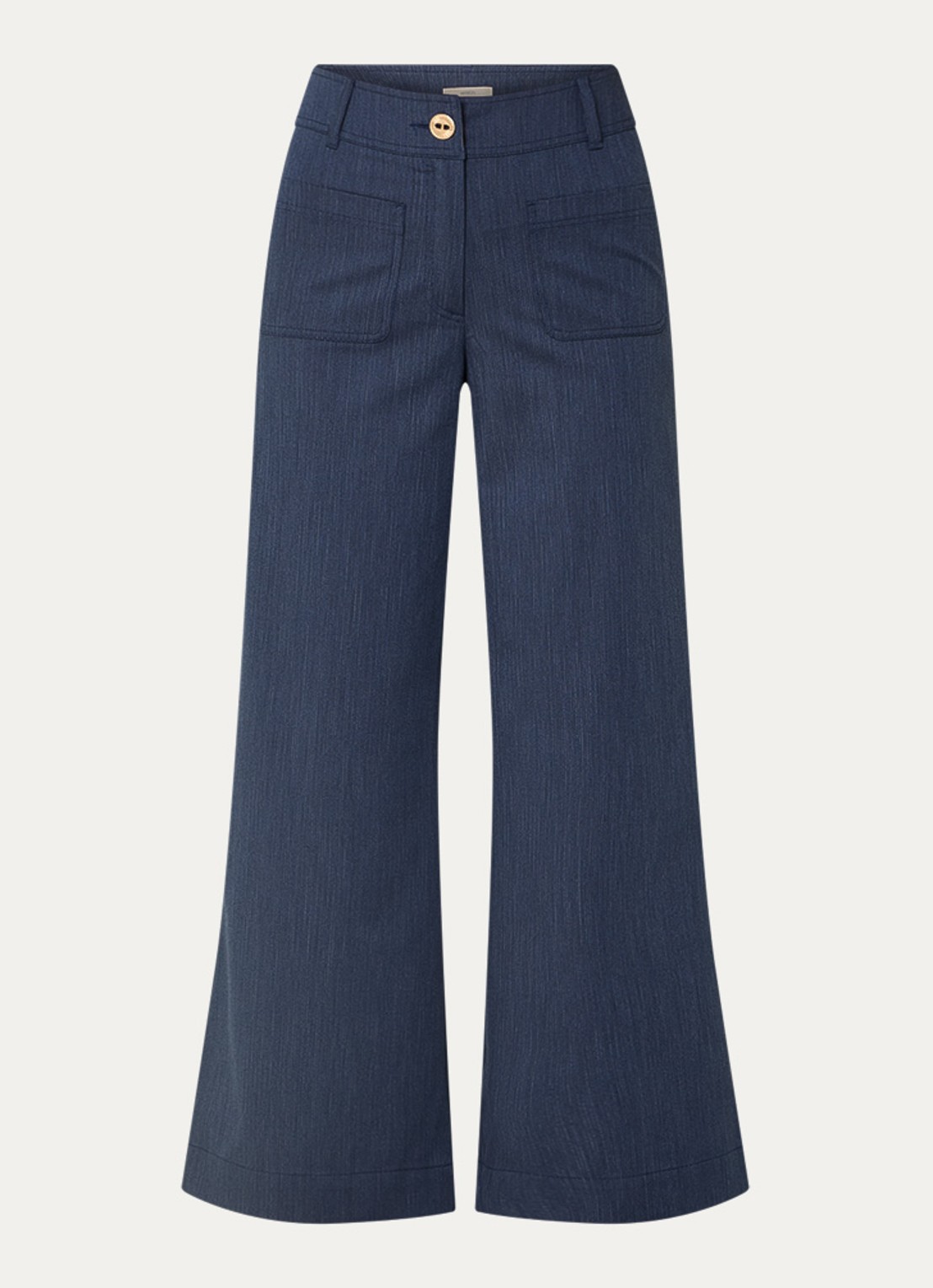 Sessùn Manhatti high waist wide fit pantalon met opgestikte zakken - voorkant donkerblauw