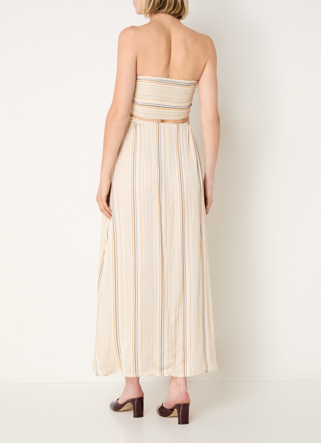 Sessùn Milisole midi jurk met streepprint en smockwerk - achterkant 3 beige