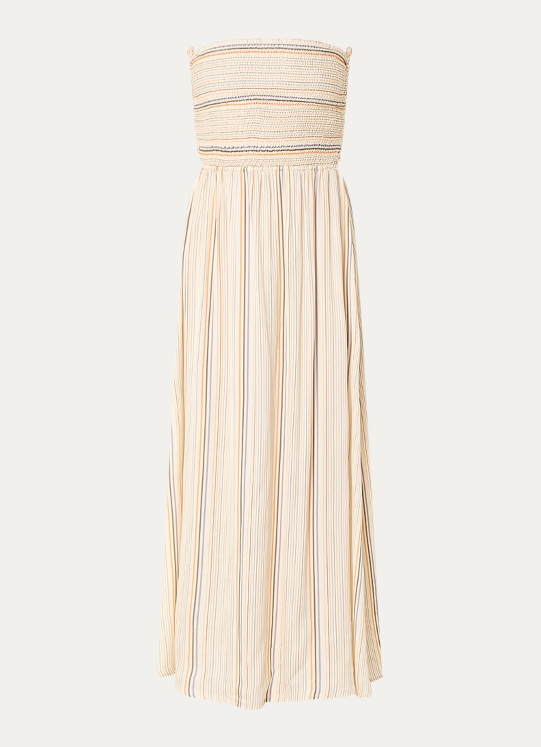 Sessùn Milisole midi jurk met streepprint en smockwerk - voorkant beige