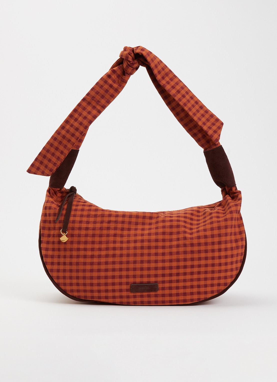 Sessùn Minilango crossbodytas met suède details  - voorkant 2 oranjebruin
