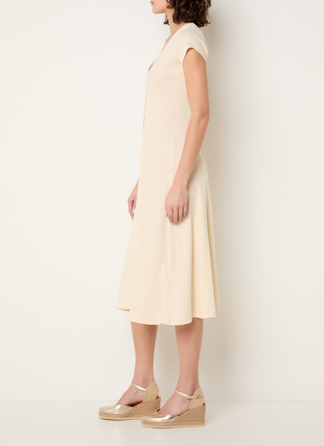 Sessùn Nea midi jurk met V-hals - voorkant 2 beige