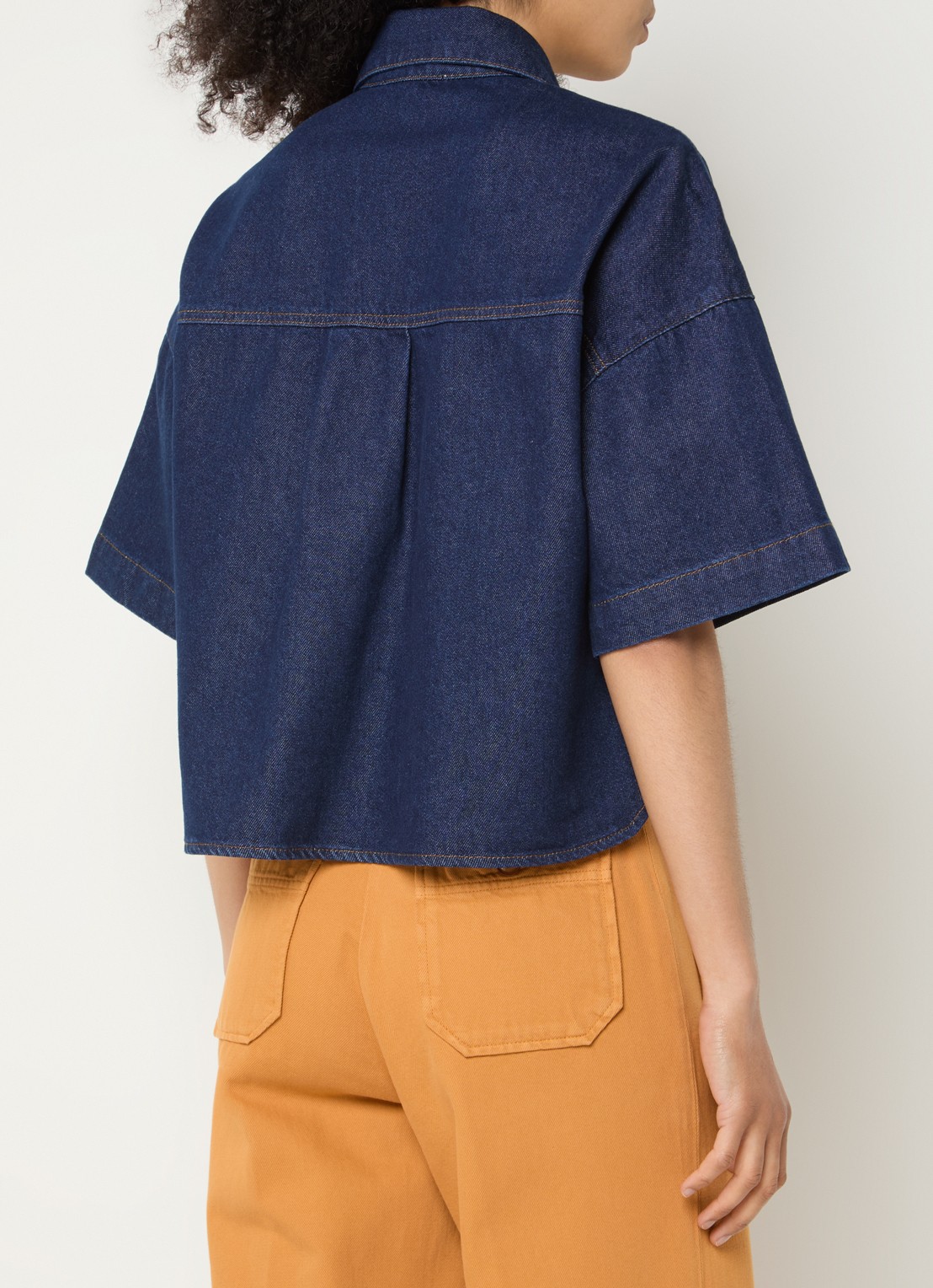 Sessùn Newport tuniek van denim met opgestikte zakken - achterkant donkerblauw