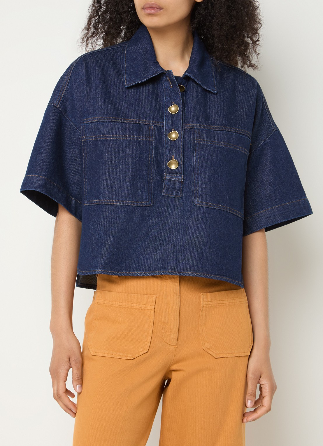 Sessùn Newport tuniek van denim met opgestikte zakken - detail 4 donkerblauw
