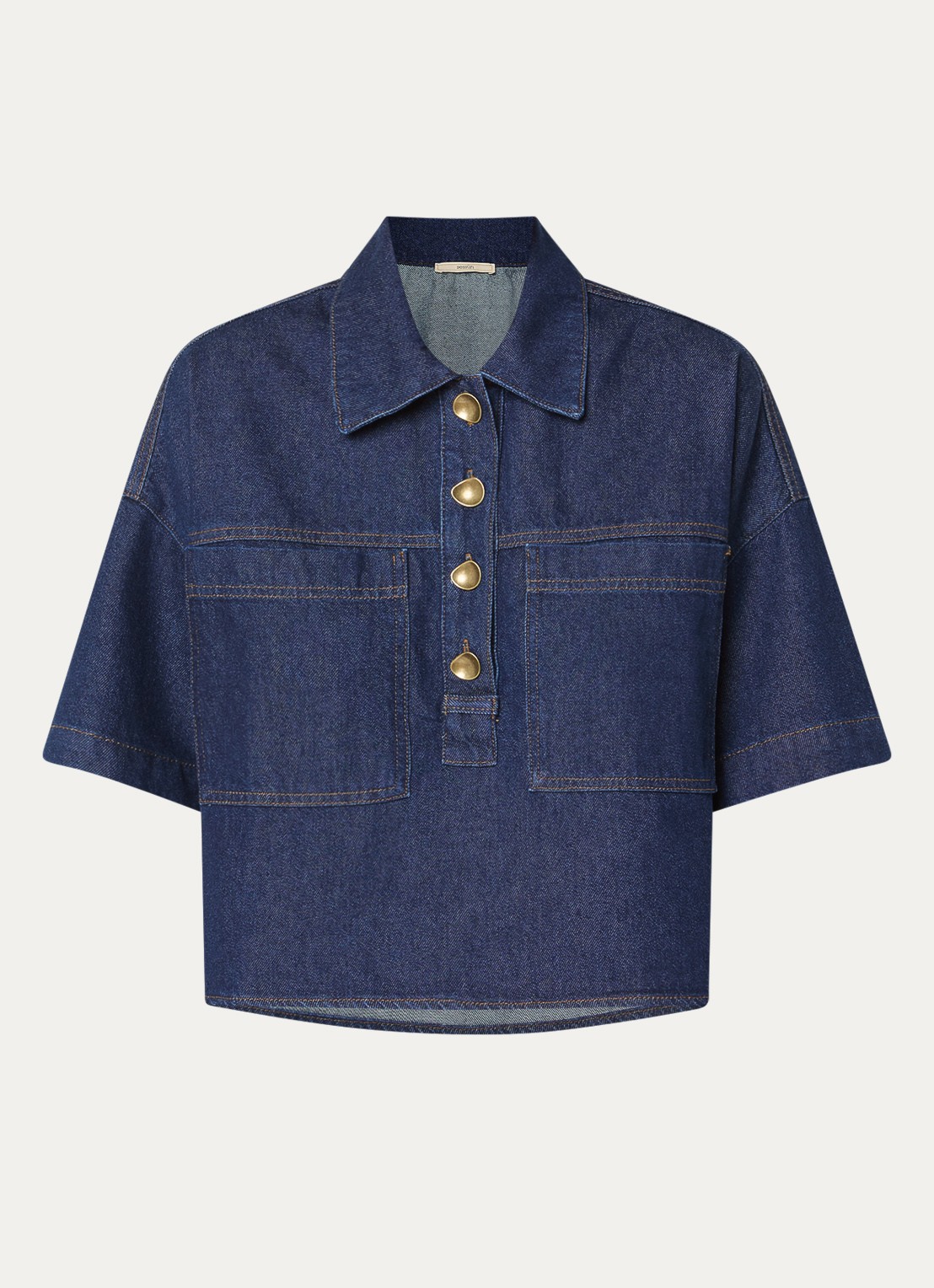 Sessùn Newport tuniek van denim met opgestikte zakken - voorkant 2 donkerblauw