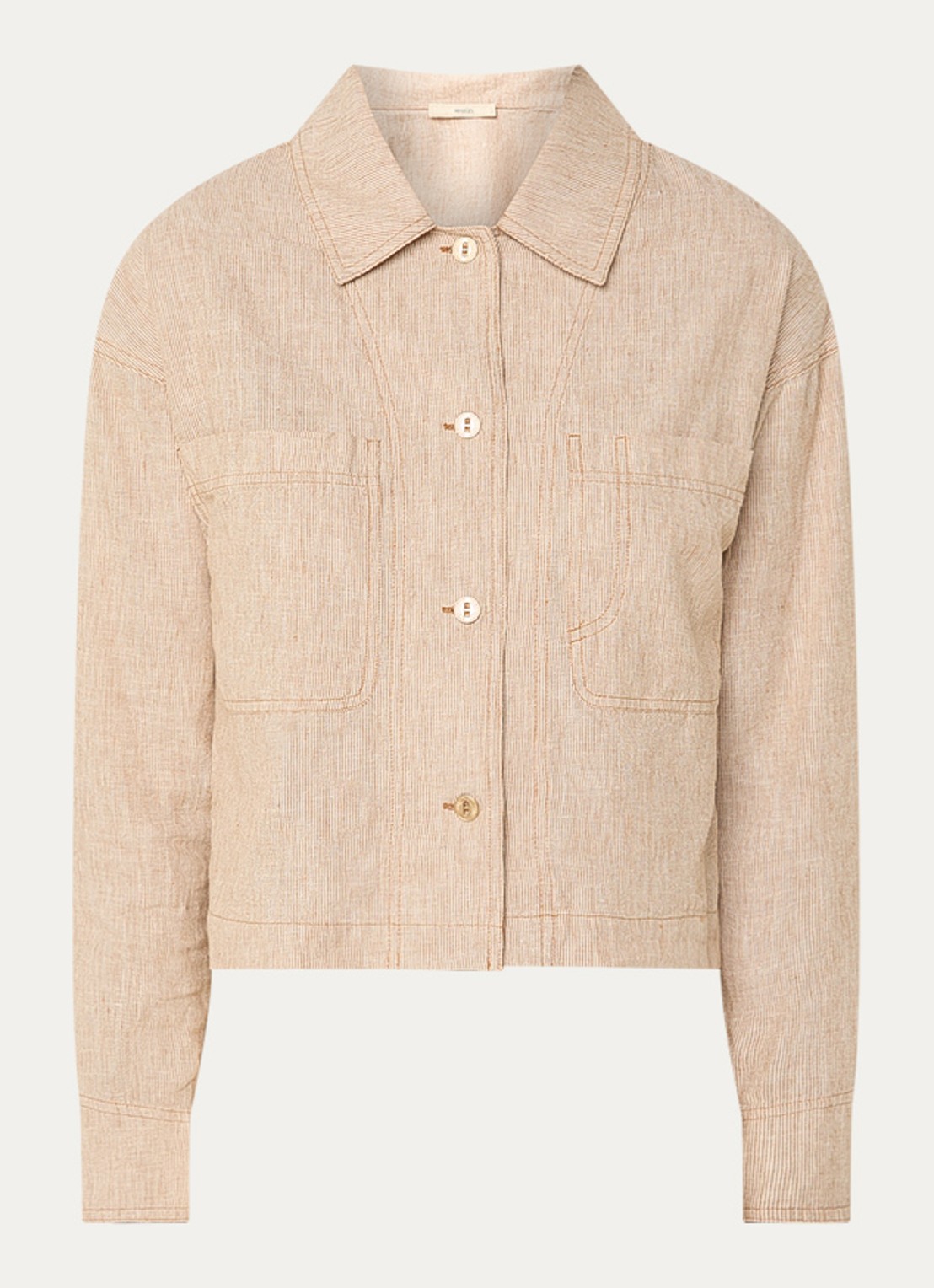 Sessùn Notteri cropped blouse met krijtstreep en borstzakken - voorkant cognac