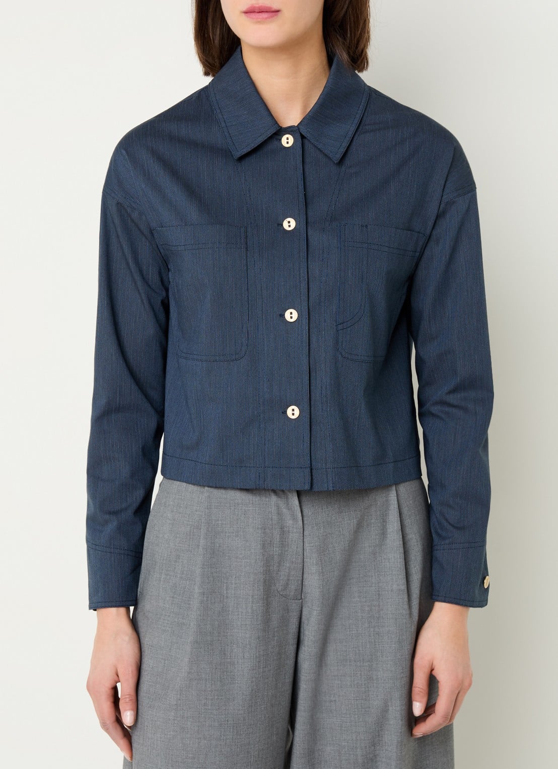 Sessùn Notteri overshirt met opgestikte zakken - detail 4 donkerblauw