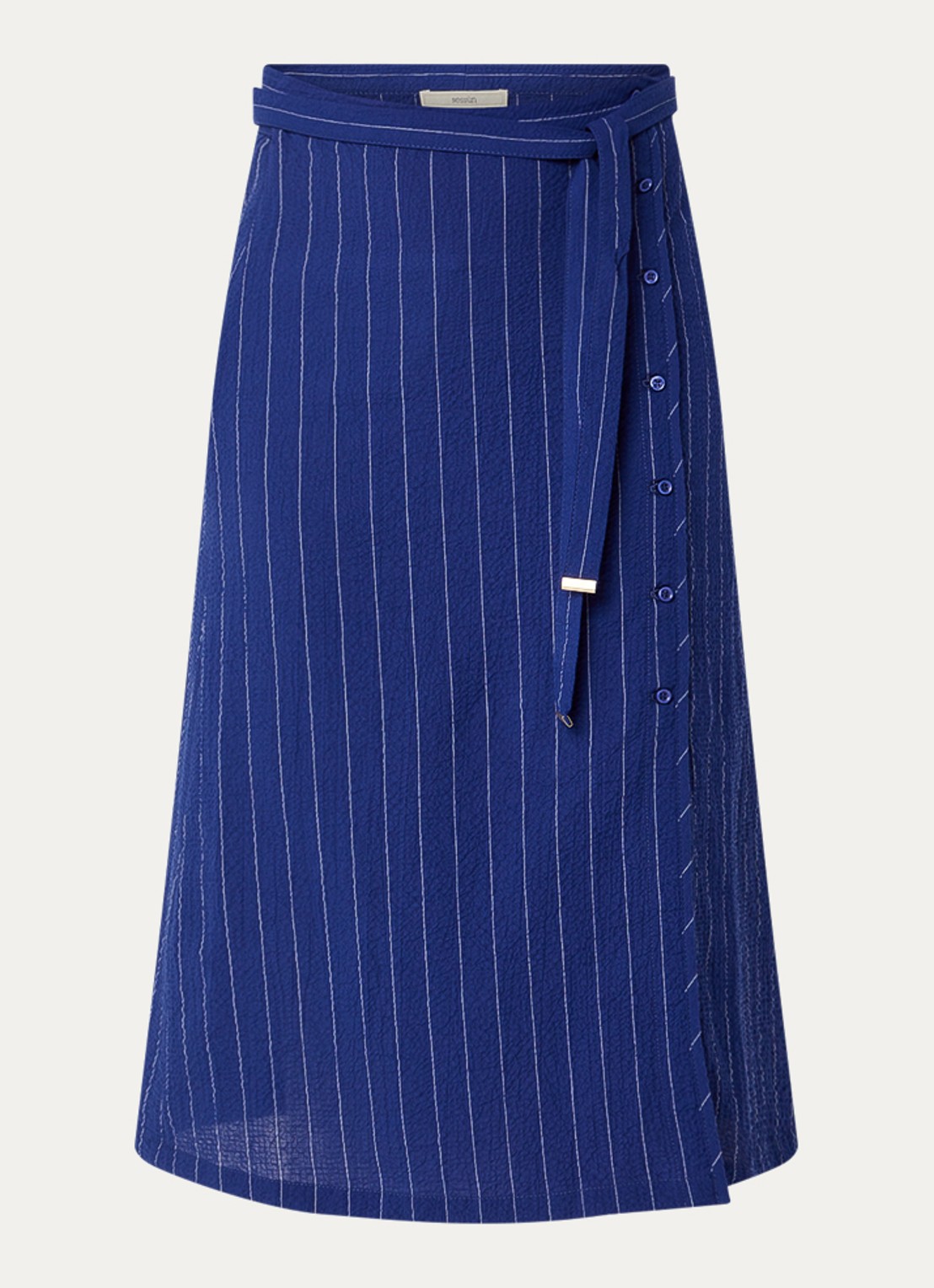 Sessùn Ola mid waist rok met streepprint - voorkant 2 royalblauw