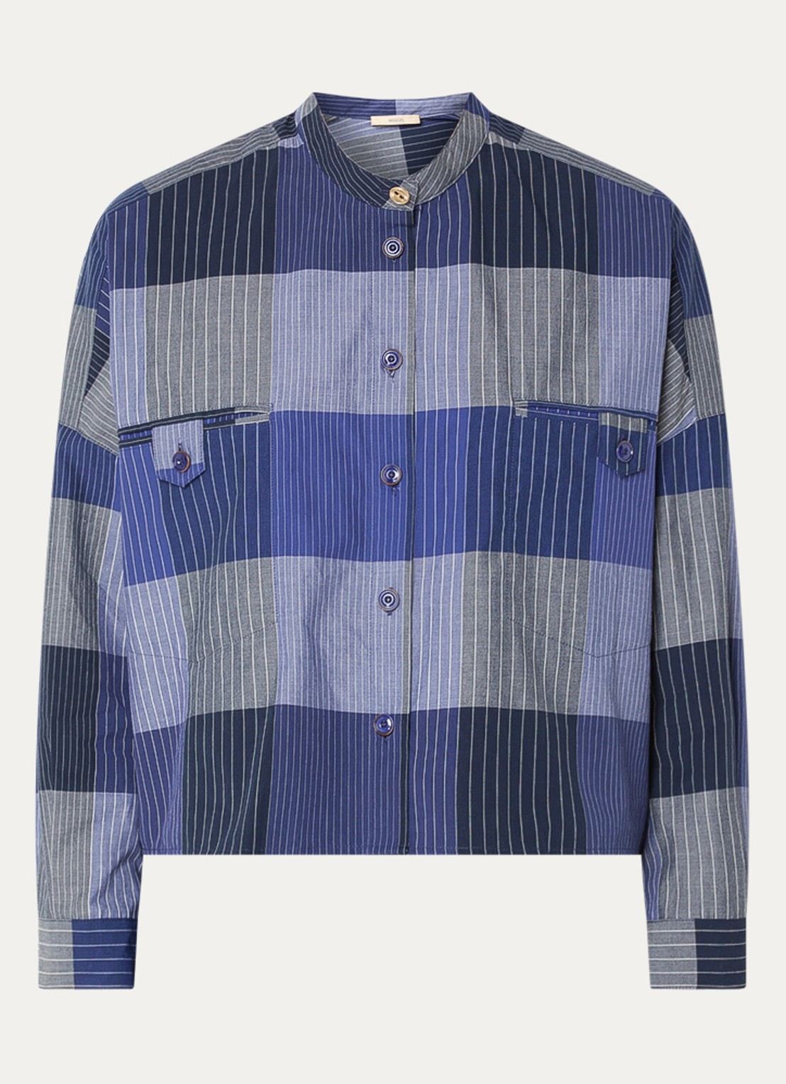 Sessùn Orregia blouse met borstzakken en streepprint - voorkant royalblauw