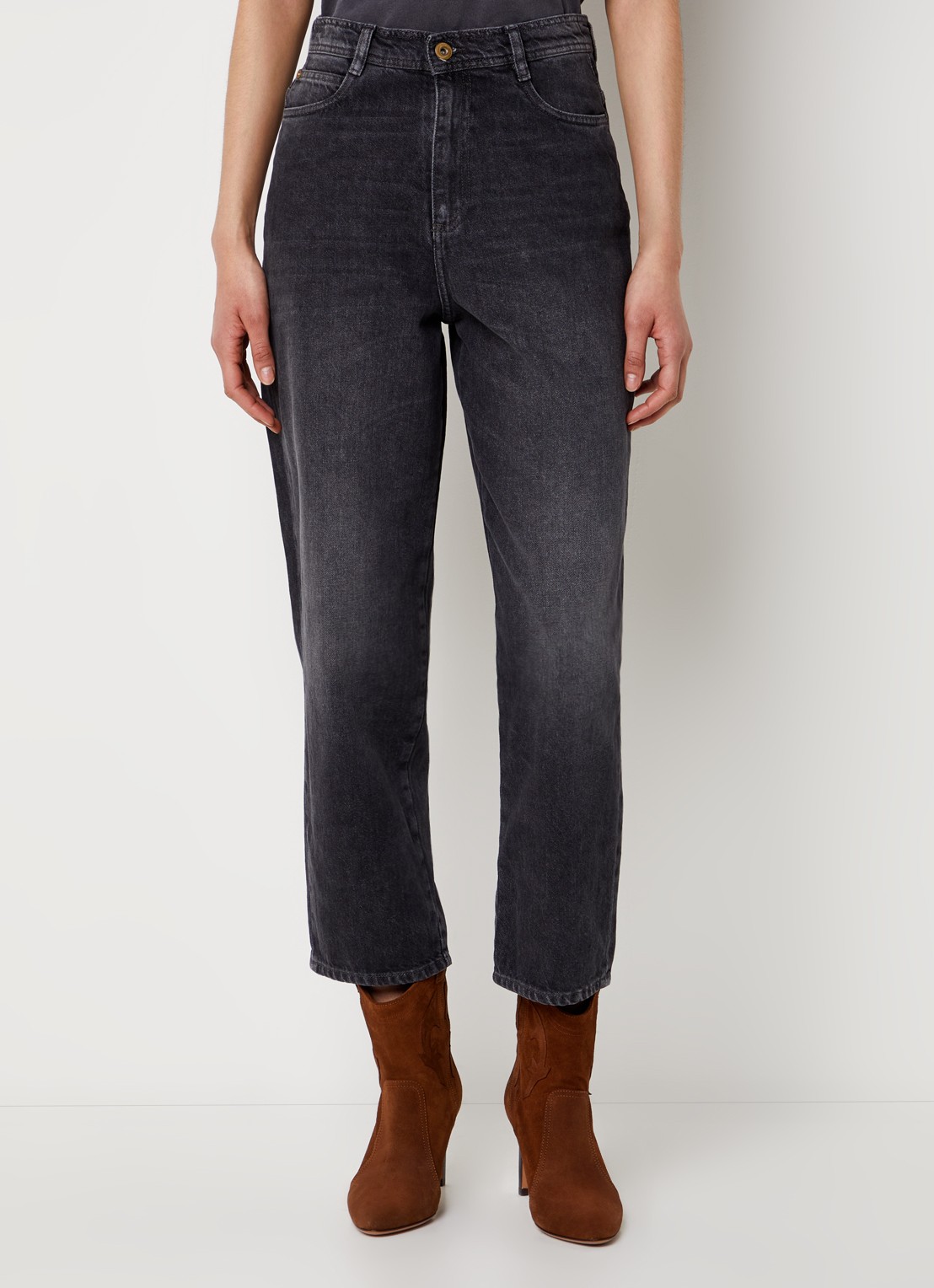 Sessùn Peter high waist cropped straight leg jeans met gekleurde wassing - detail 3 zwart