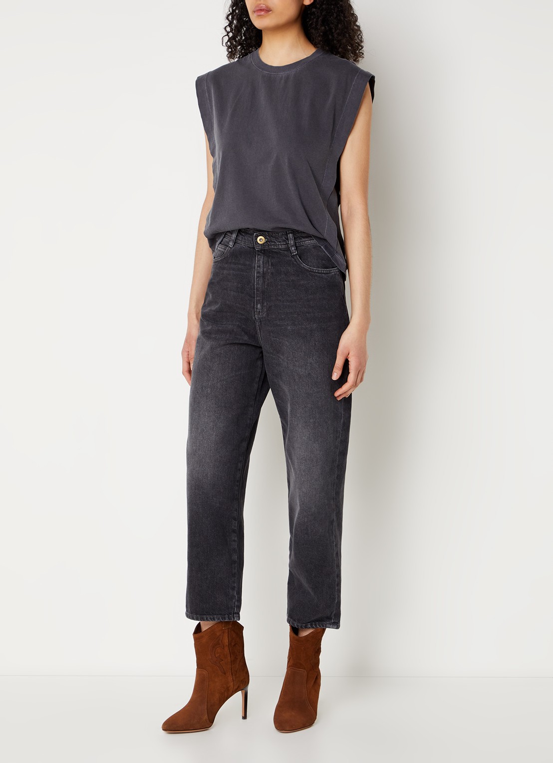 Sessùn Peter high waist cropped straight leg jeans met gekleurde wassing - voorkant 2 zwart
