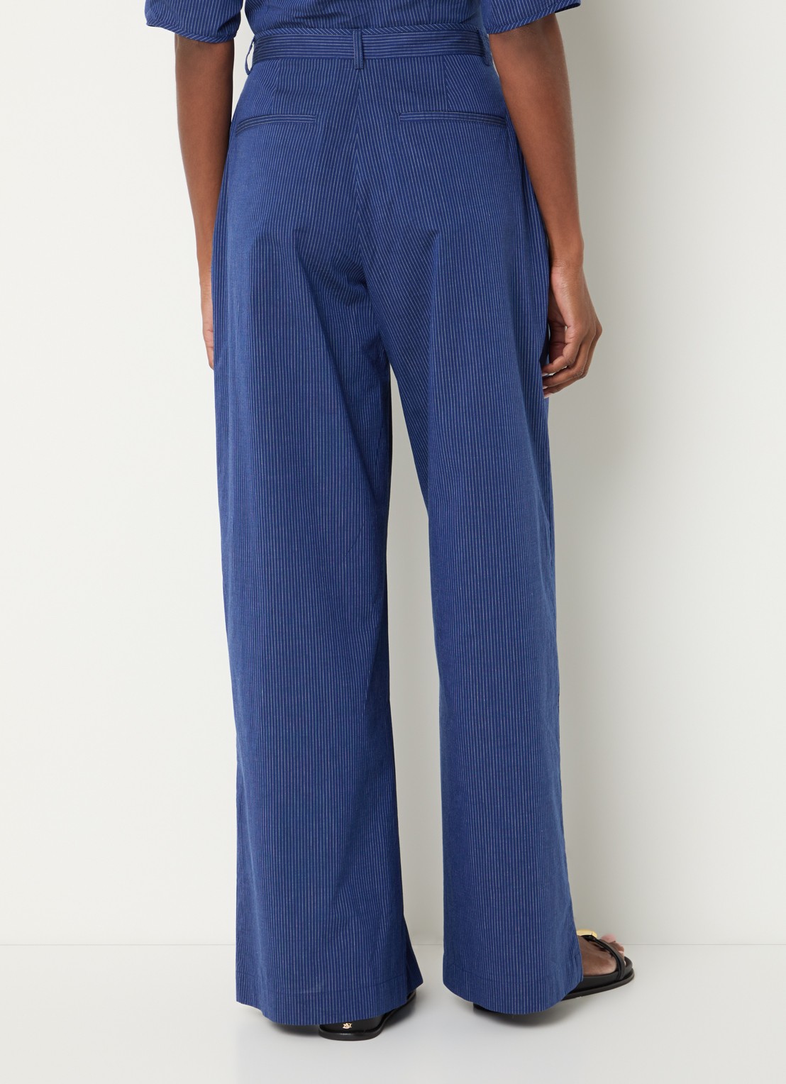 Sessùn Provencia high waist straight fit pantalon met streepprint - achterkant 4 donkerblauw