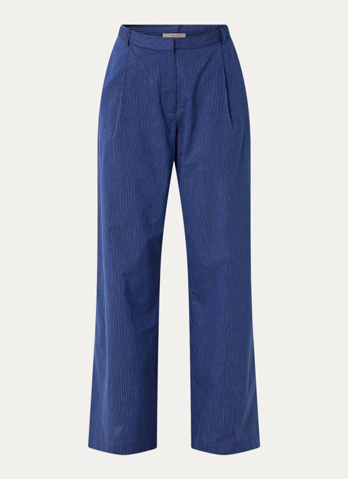 Sessùn Provencia high waist straight fit pantalon met streepprint - voorkant donkerblauw